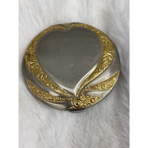 Vintage Gold Silver Toned Vanity  Compact, Large 4" Heart Shape, Hingeco USA